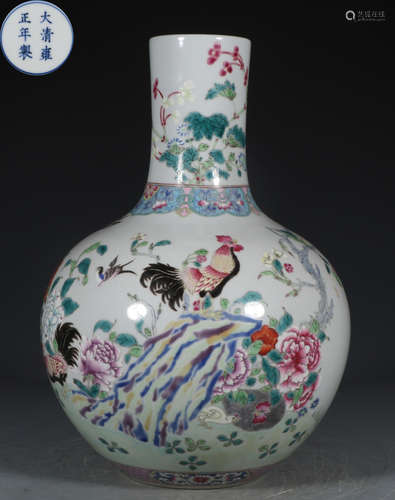 YONGZHENG MARK FAMILLE ROSE GLAZE TIANQIU VASE