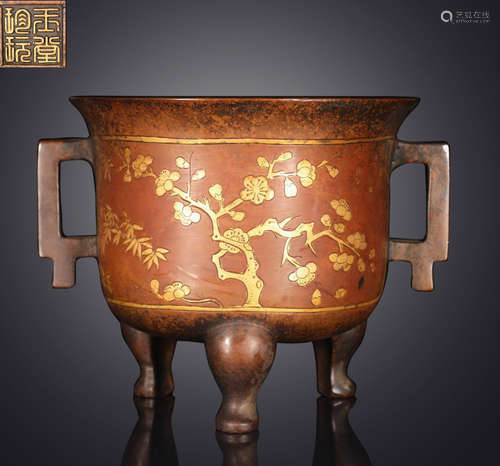 YUTANGZHENWAN MARK GILT BRONZE CENSER