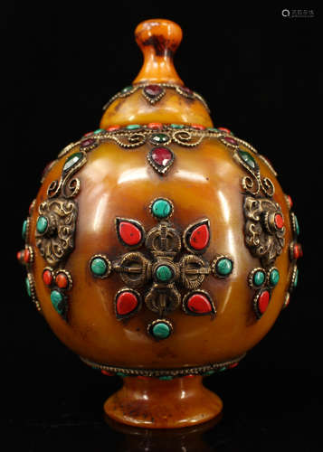 TIBETAN BEESWAX JAR WITH GEM