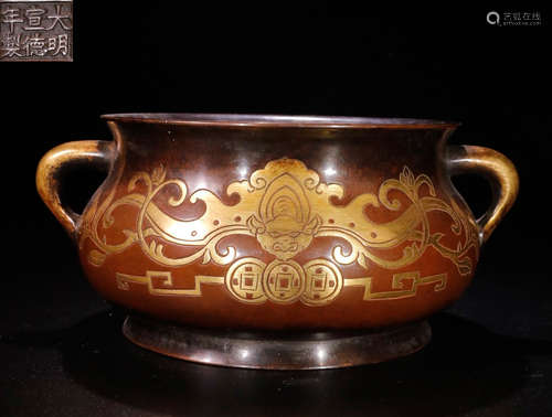 COPPER EMBEDDED GOLD BAT PATTERN CENSER