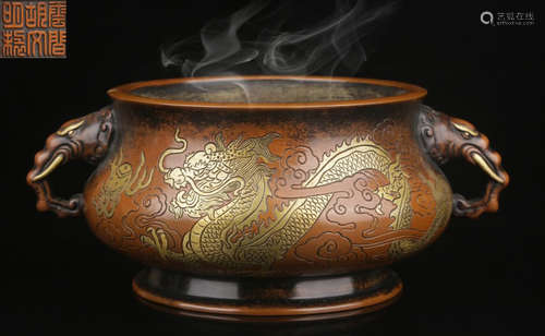 GILT BRONZE DRAGON PATTERN CENSER