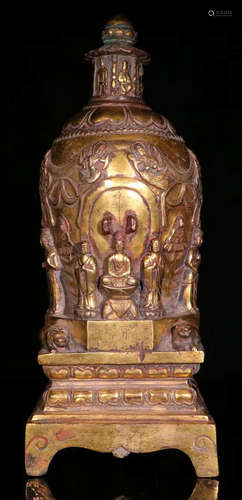 GILT BRONZE BUDDHA PATTERN CENSER