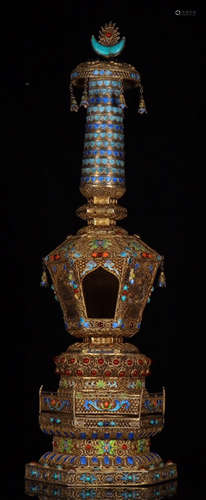 GILT BRONZE FILIGREE INLAID PAGODA