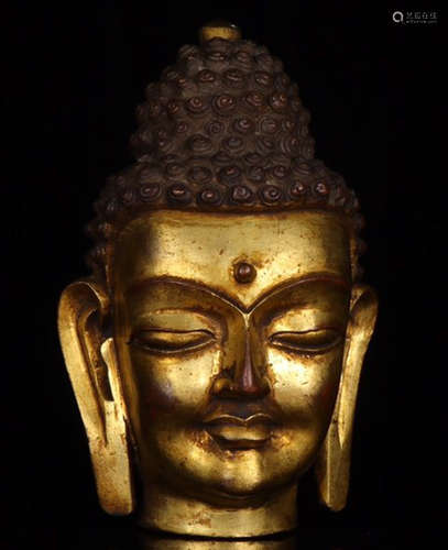 GILT BRONZE BUDDHA HEAD ORNAMENT