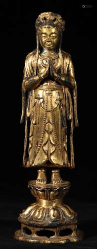 GILT BRONZE GUANYIN BUDDHA STATUE