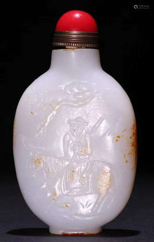 HETIAN JADE FIGURE STORY PATTERN SNUFF BOTTLE