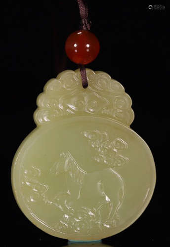 HETIAN JADE HORSE PATTERN GOURD TABLET