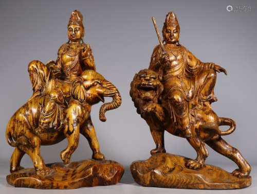 PAIR OF GOLD SINAN WOOD BUDDHA STATUES