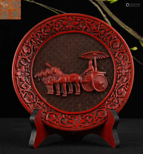 RED LACQUER FIGURE PATTERN DISH