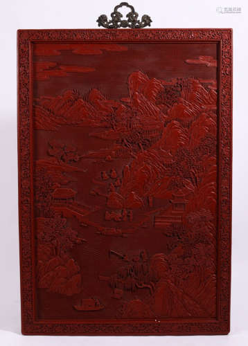 RED LACQUER FIGURE STORY SCREEN