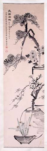 CHINESE INK AND COLOR SCROLL PAINTING