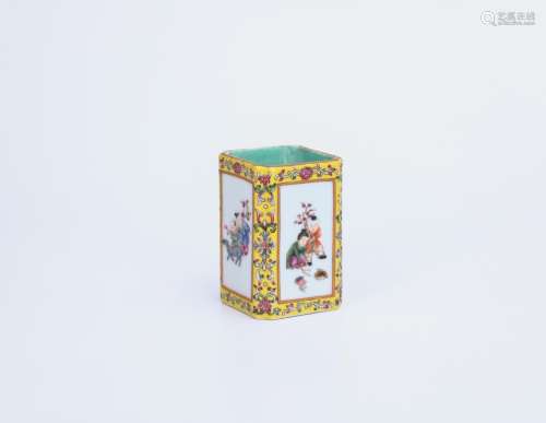 CHINESE FAMILLE ROSE PORCELAIN BRUSH POT, MARKED