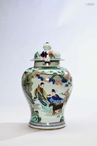 CHINESE WUCAI PORCELAIN COVER JAR