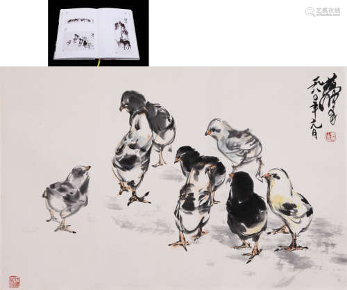CHINESE PAINTING OF CHICKS, HUANG ZHOU MARK