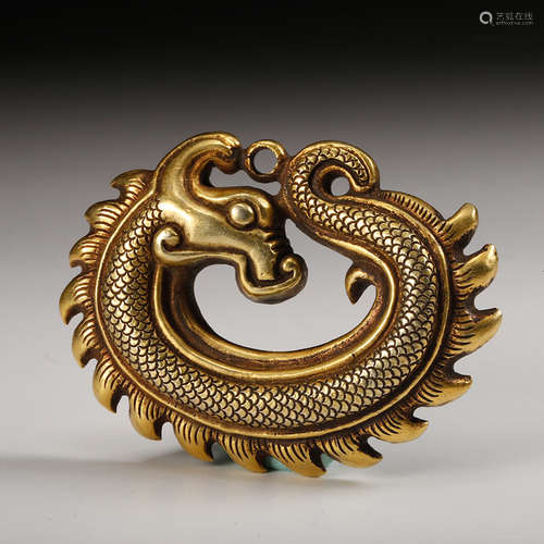 CHINESE GILT BRONZE DRAGON PENDANT