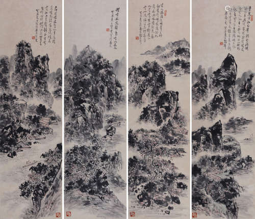 CHINESE SET OF 4 LANDSCAPE PAINTINGS