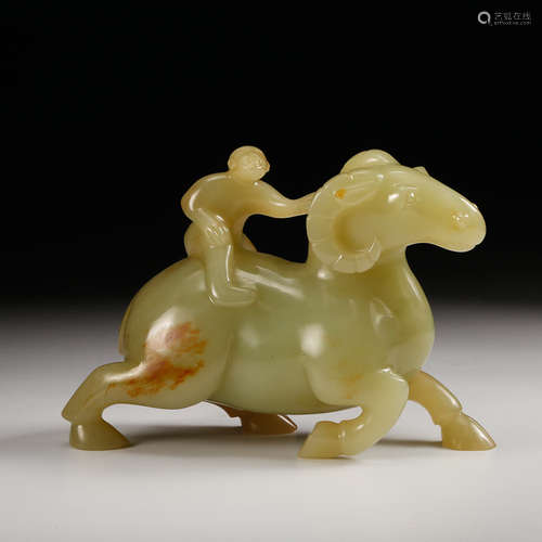 CHINESE CELADON JADE MONKEY AND SHEEP