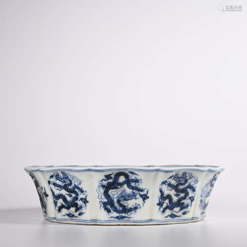 CHINESE BLUE WHITE DRAGON PORCELAIN BRUSH WASHER,