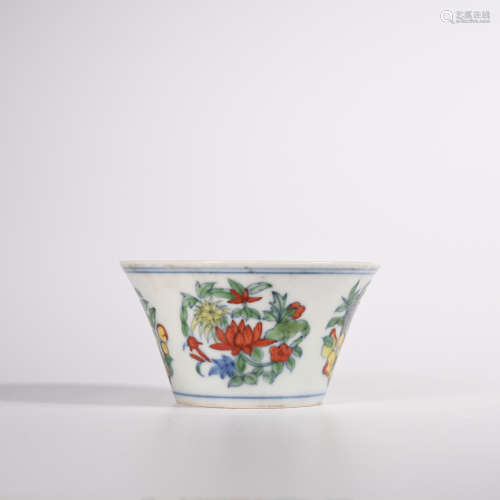CHINESE DOUCAI PORCELAIN CUP, MARKED