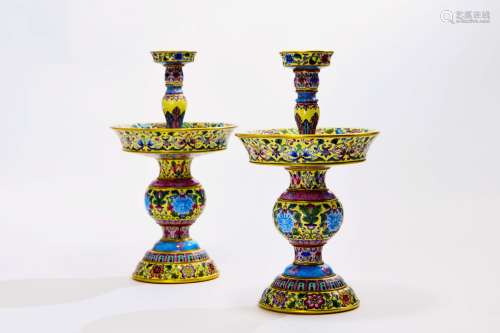 CHINESE FAMILLE ROSE PORCELAIN CANDLE STANDS