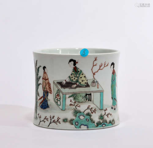 CHINESE FAMILLE VERTE PORCELAIN BRUSH POT