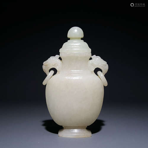 CHINESE WHITE JADE COVER VASE