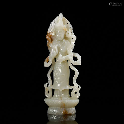 CHINESE CELADON JADE STANDING GUANYIN