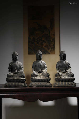 Chinese Bronze Figure Of Buddha, Set Of 3