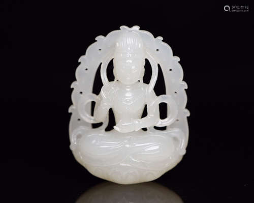 Chinese White Jade Guanyin Pendant