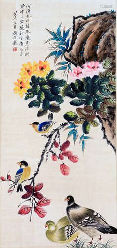 CHINESE INK AND COLOR SCROLL PAINTING