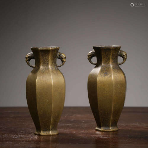 Chinese Pair Of Bronze Vases