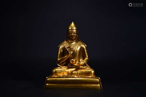 CHINESE GILT BRONZE SEATED TSONGKHAPA