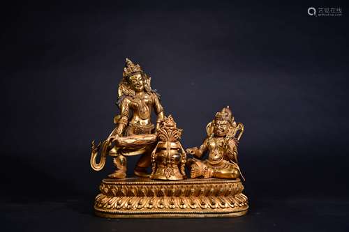 CHINESE GILT BRONZE SEATED BUDDHA