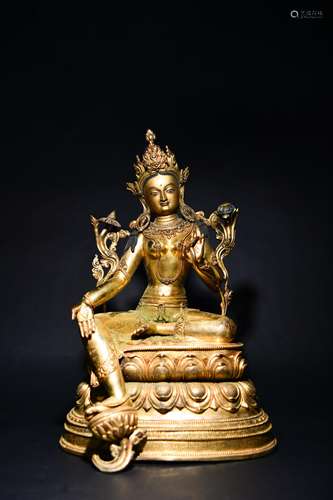 CHINESE GILT BRONZE SEATED BUDDHA