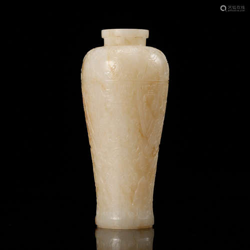 CHINESE WHITE JADE CARVED MEIPING VASE