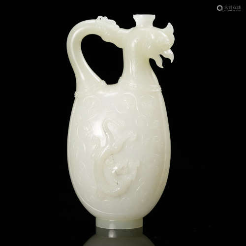 CHINESE WHITE JADE CARVED ROOSTER VASE