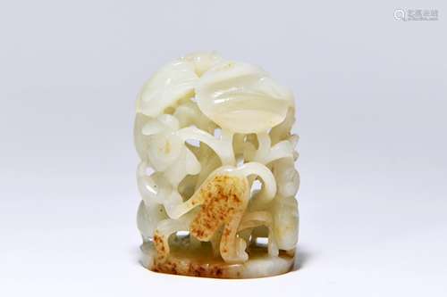 CHINESE WHITE JADE CARVED CENSER FINIAL