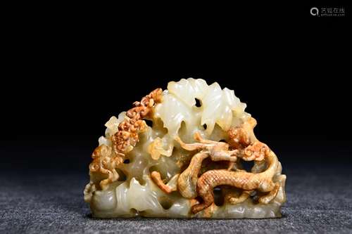 CHINESE JADE CARVED DRAGON BOULDER