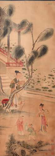 CHINESE INK AND COLOR SCROLL PAINTING