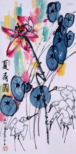 CHINESE INK AND COLOR SCROLL PAINTING