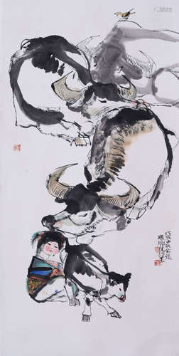 CHINESE INK AND COLOR SCROLL PAINTING