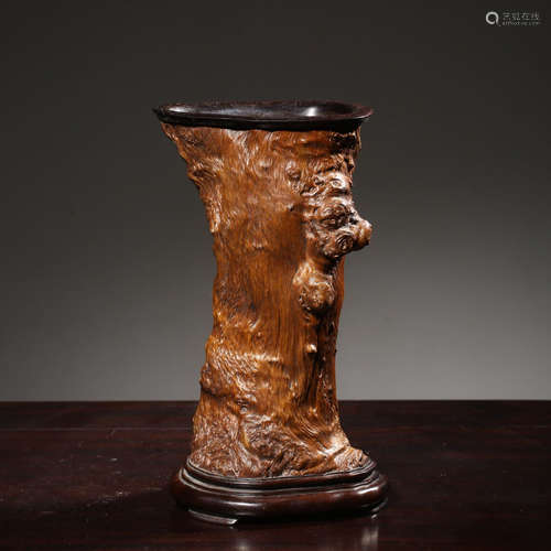 Chinese Natural Burl Wood Brush Pot