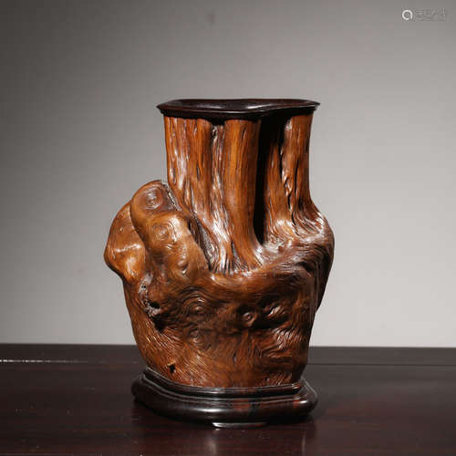 Chinese Natural Burl Wood Brush Pot