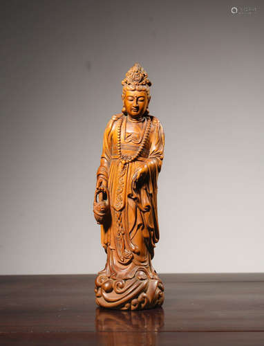 Chinese Huangyang Wood Carved Guanyin