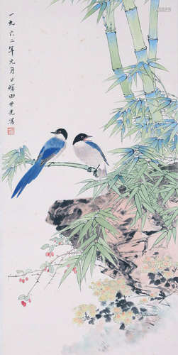 CHINESE INK AND COLOR SCROLL PAINTING