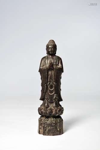 CHINESE HARDWOOD STANDING BUDDHA