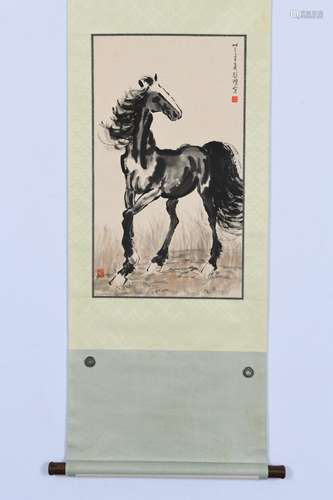 CHINESE SCROLL PAINTING OF HORSE