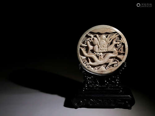 CHINESE WHITE JADE DRAGON BI DISK