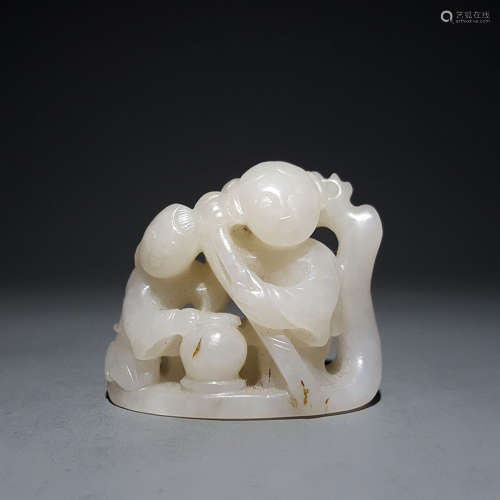 CHINESE WHITE JADE CARVED BOYS