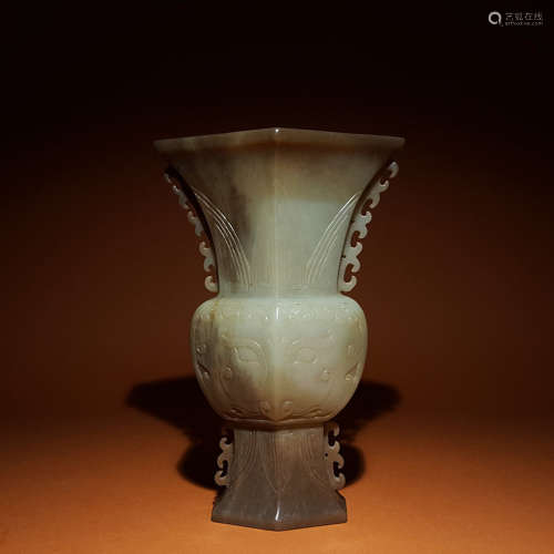 CHINESE CELADON JADE GU VASE